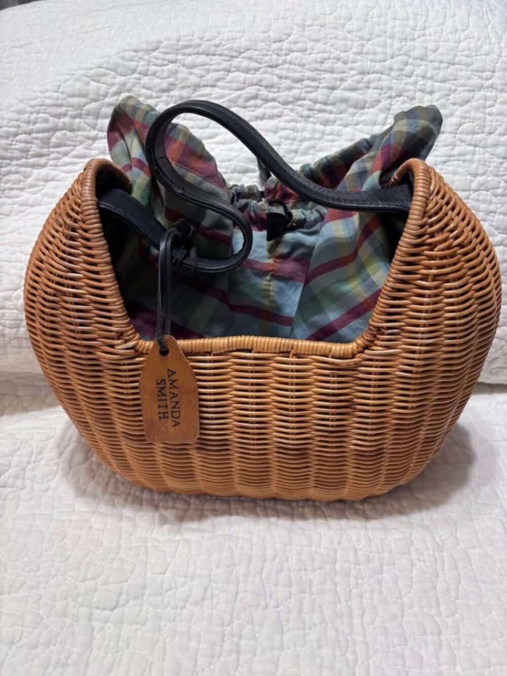 Amanda Smith drawstring wicker purse bag